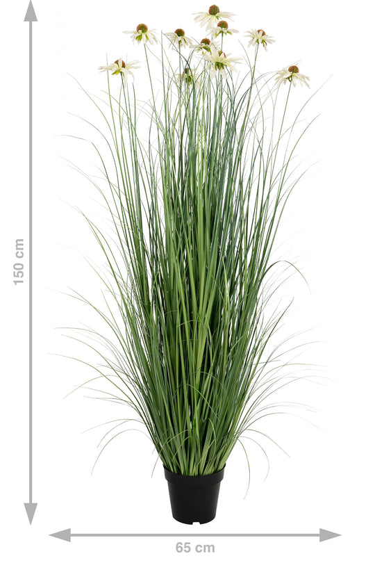 Iarba artificiala Onion 150 cm cu 10 flori albe de crizantema