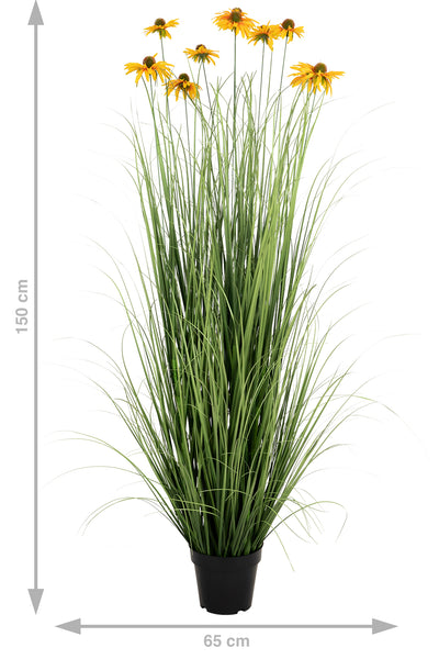 Iarba artificiala Onion 150 cm cu 10 flori galbene de crizantema