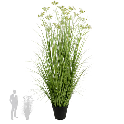Iarba artificiala Onion 150 cm cu 18 flori de morcov albe