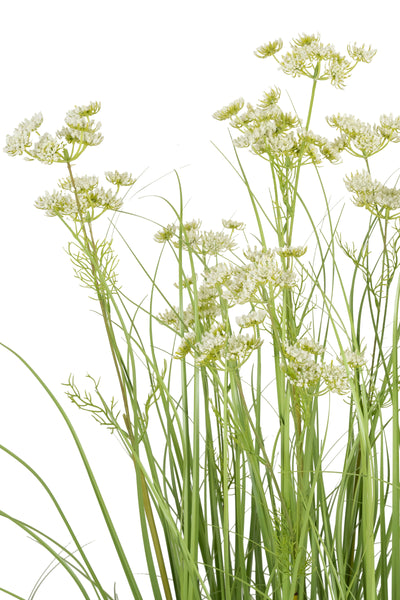 Iarba artificiala Onion 150 cm cu 18 flori de morcov albe