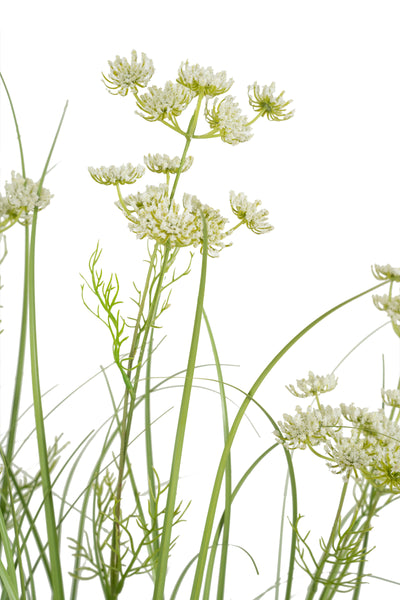 Iarba artificiala Onion 150 cm cu 18 flori de morcov albe