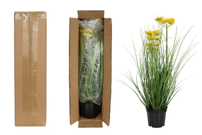 Iarba artificiala Onion 45 cm cu 3 flori de morcov galbene