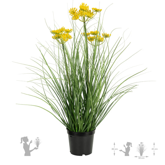 Iarba artificiala Onion 45 cm cu 3 flori de morcov galbene