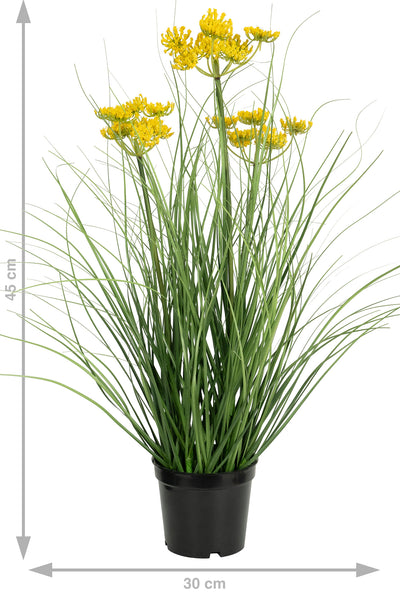 Iarba artificiala Onion 45 cm cu 3 flori de morcov galbene