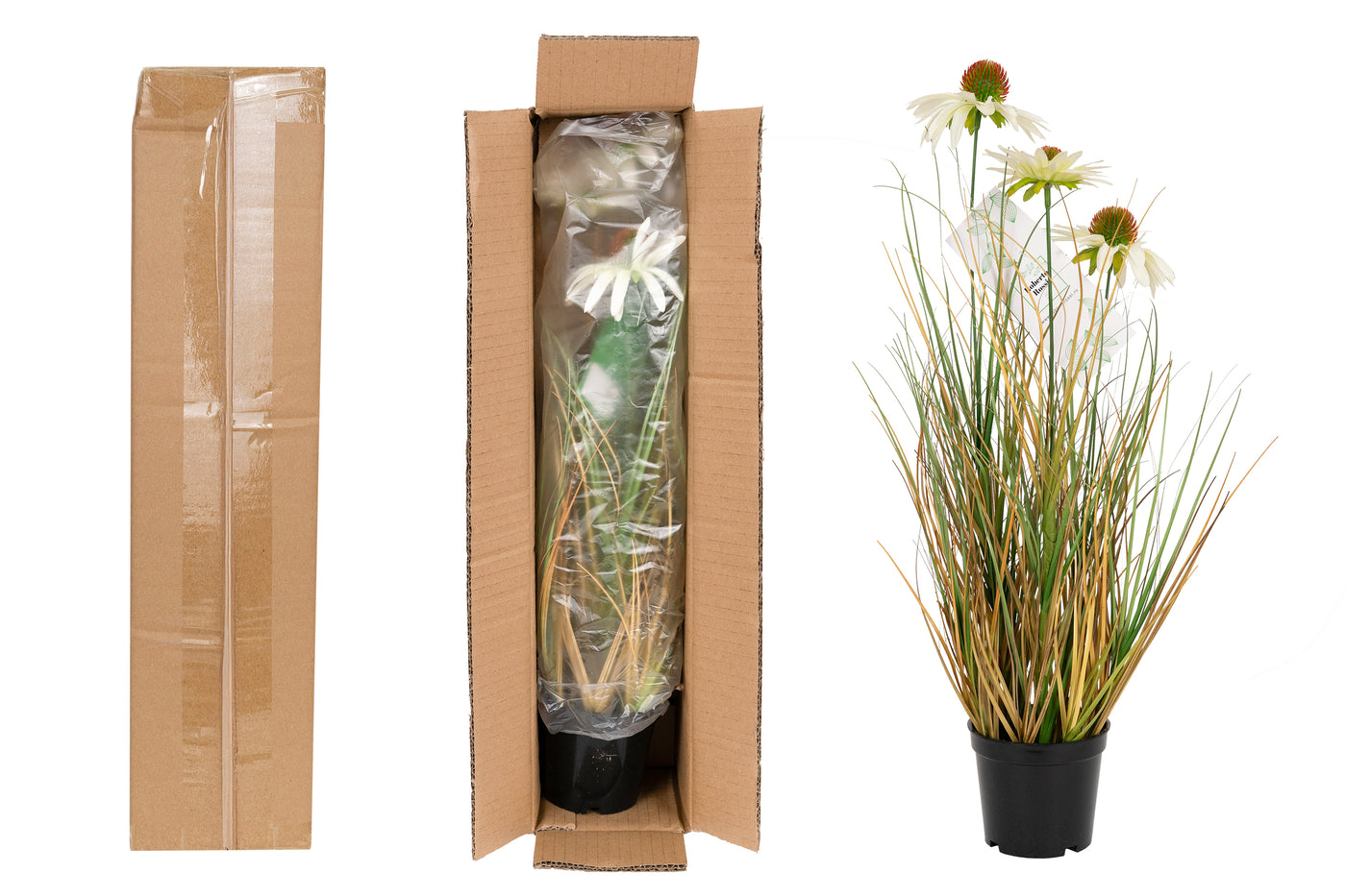 Iarba artificiala Onion 50 cm cu 3 flori de crizantema albe