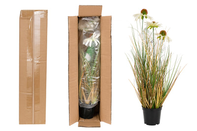 Iarba artificiala Onion 50 cm cu 3 flori de crizantema albe