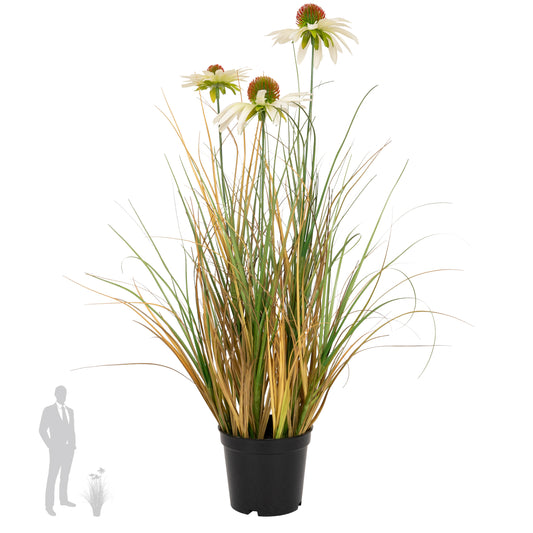 Iarba artificiala Onion 50 cm cu 3 flori de crizantema albe