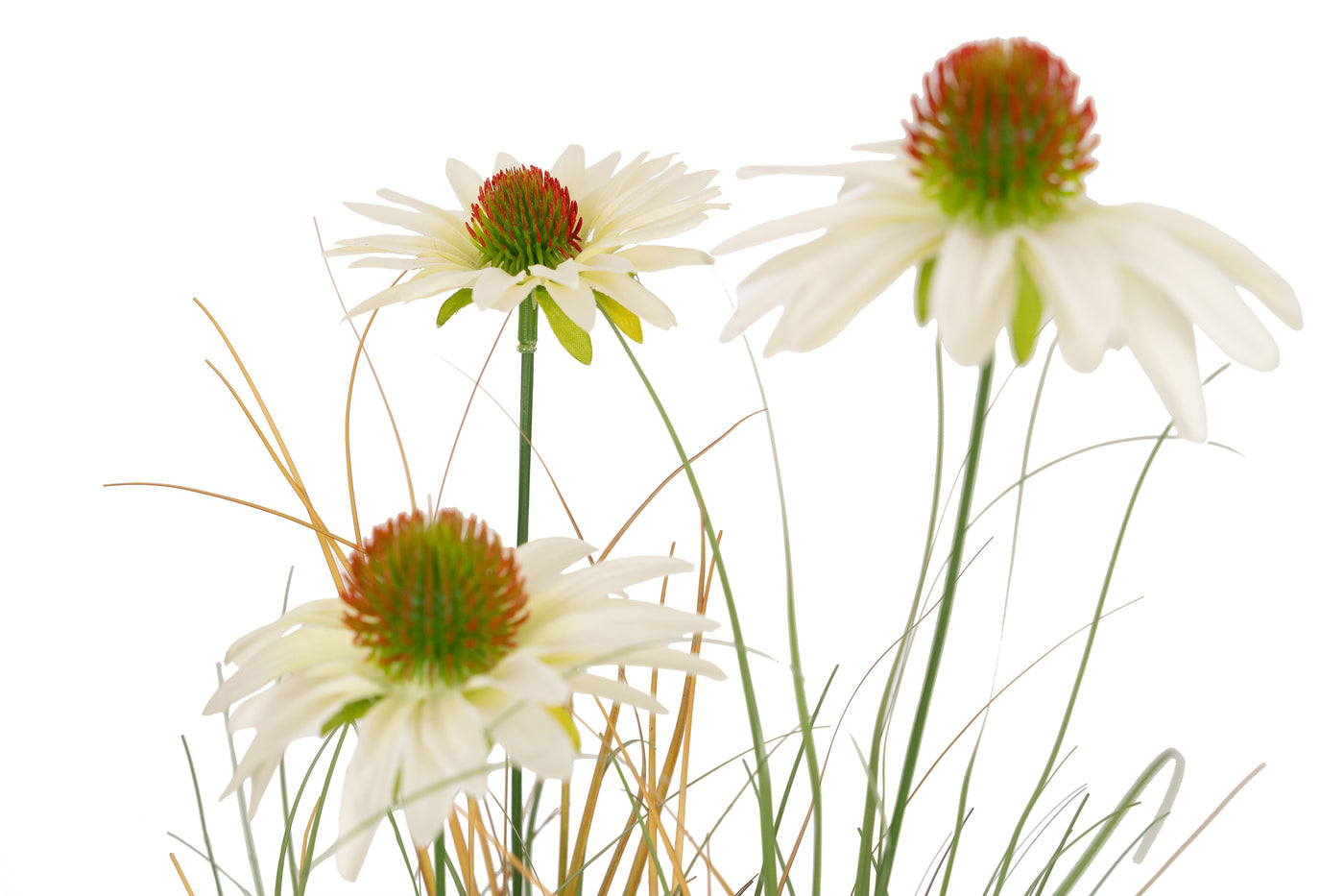 Iarba artificiala Onion 50 cm cu 3 flori de crizantema albe