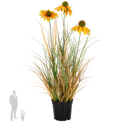 Iarba artificiala Onion 50 cm cu 3 flori de crizantema galbene