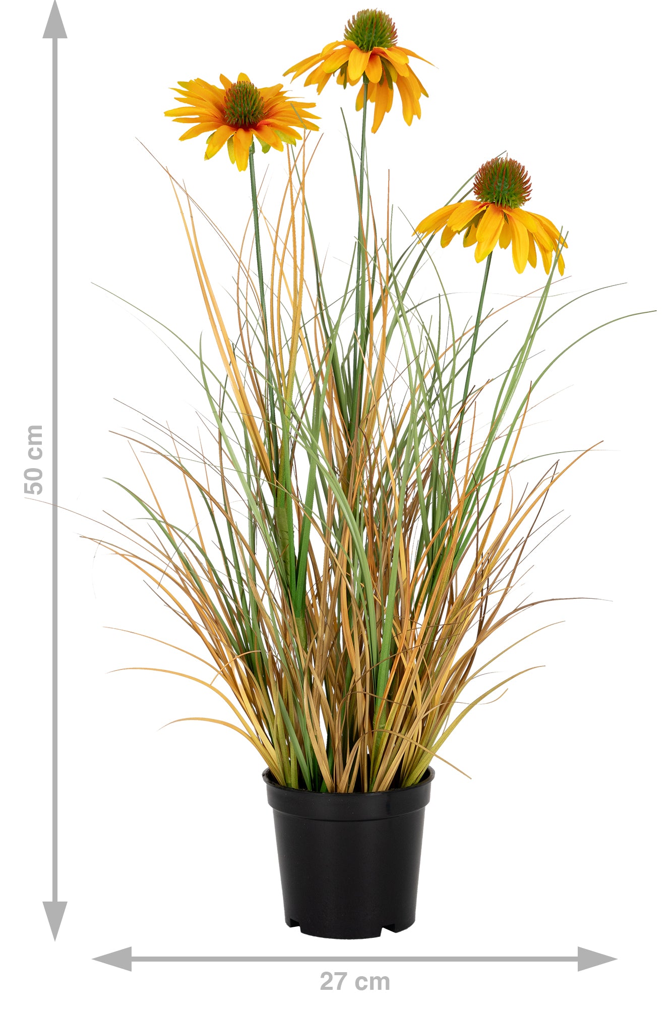 Iarba artificiala Onion 50 cm cu 3 flori de crizantema galbene