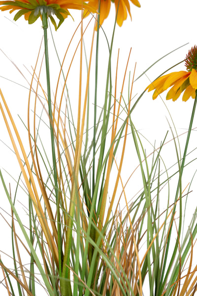 Iarba artificiala Onion 50 cm cu 3 flori de crizantema galbene