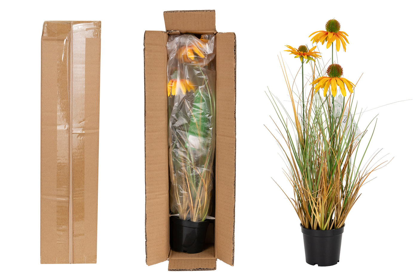 Iarba artificiala Onion 50 cm cu 3 flori de crizantema galbene