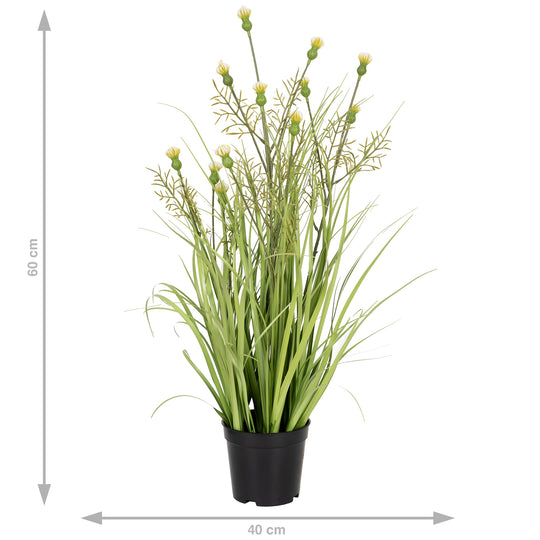 Iarba artificiala Onion 60 cm cu 4 flori de crizantema crem