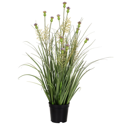 Iarba artificiala Onion 60 cm cu 4 flori de crizantema mov