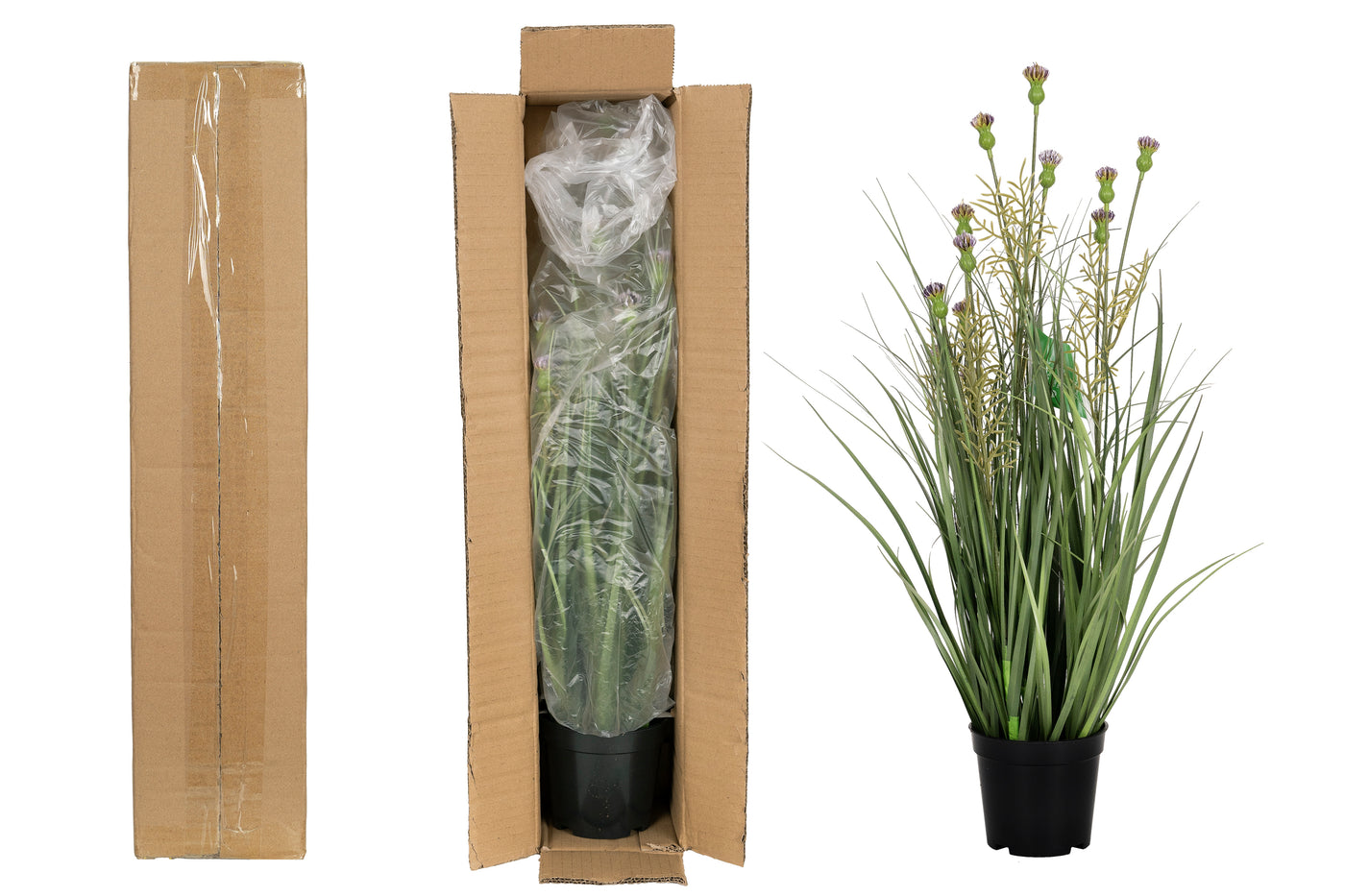 Iarba artificiala Onion 60 cm cu 4 flori de crizantema mov