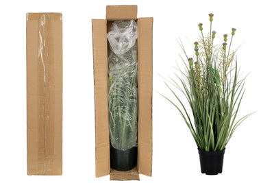 Iarba artificiala Onion 60 cm cu 4 flori de crizantema mov