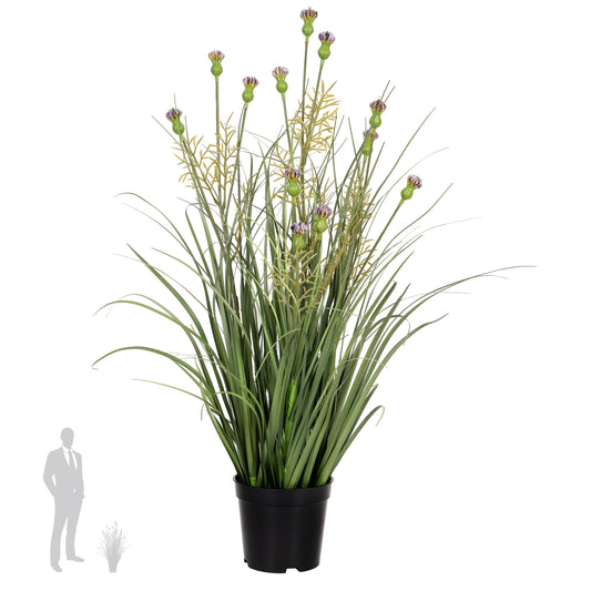 Iarba artificiala Onion 60 cm cu 4 flori de crizantema mov