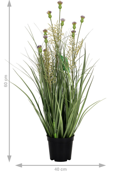 Iarba artificiala Onion 60 cm cu 4 flori de crizantema mov