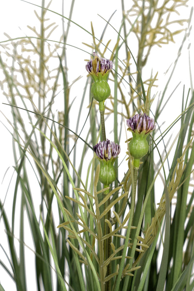 Iarba artificiala Onion 60 cm cu 4 flori de crizantema mov