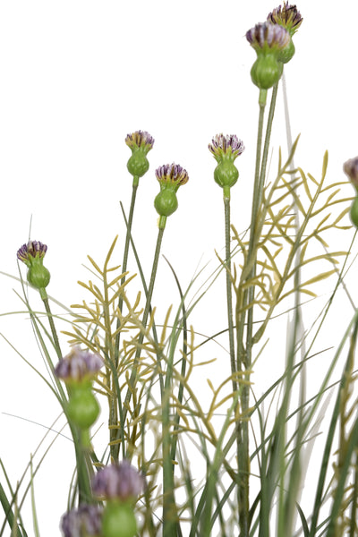 Iarba artificiala Onion 60 cm cu 4 flori de crizantema mov