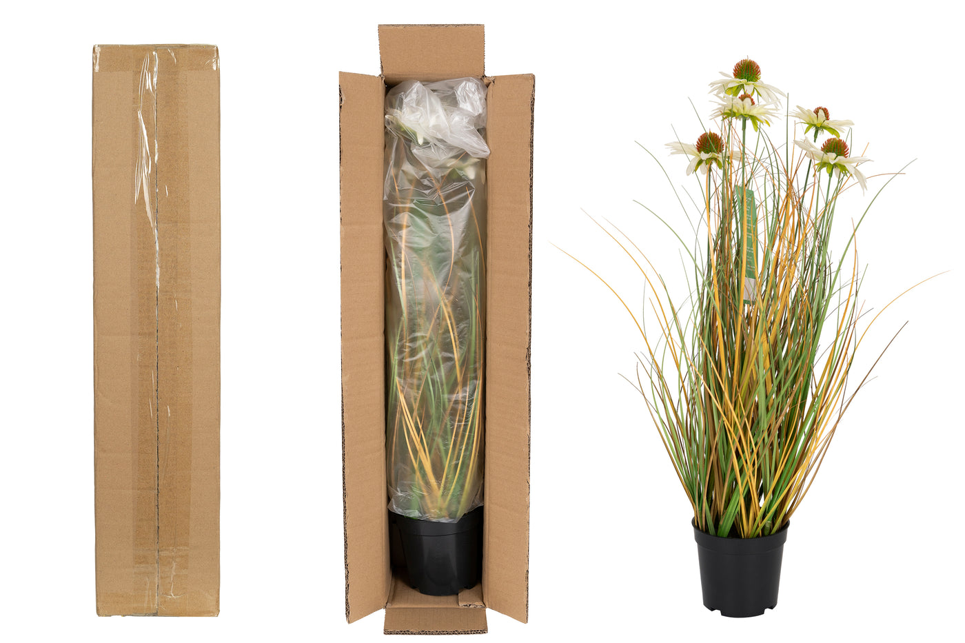 Iarba artificiala Onion 60 cm cu 5 flori albe de crizantema