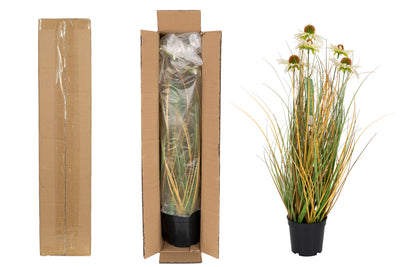 Iarba artificiala Onion 60 cm cu 5 flori albe de crizantema