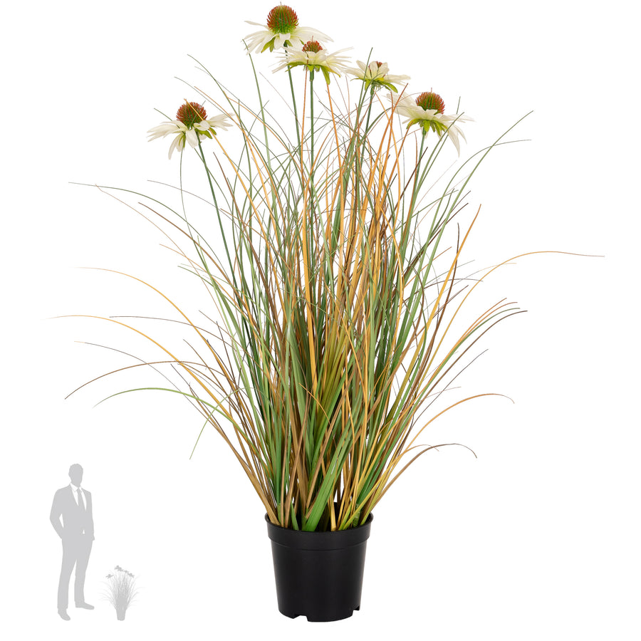 Iarba artificiala Onion 60 cm cu 5 flori albe de crizantema