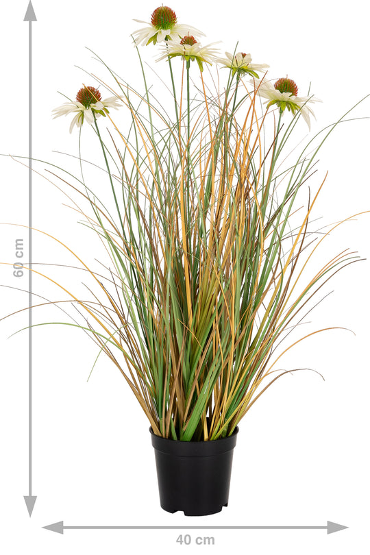 Iarba artificiala Onion 60 cm cu 5 flori albe de crizantema