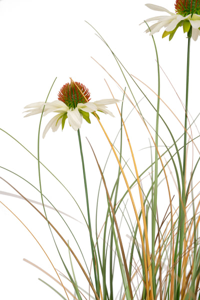 Iarba artificiala Onion 60 cm cu 5 flori albe de crizantema