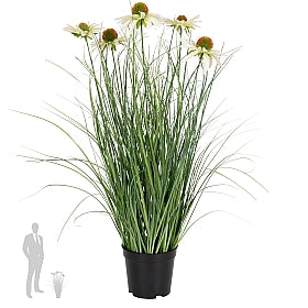Iarba artificiala Onion 60 cm cu 5 flori albe de crizantema