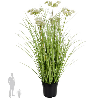Iarba artificiala Onion 60 cm cu 5 flori de morcov albe