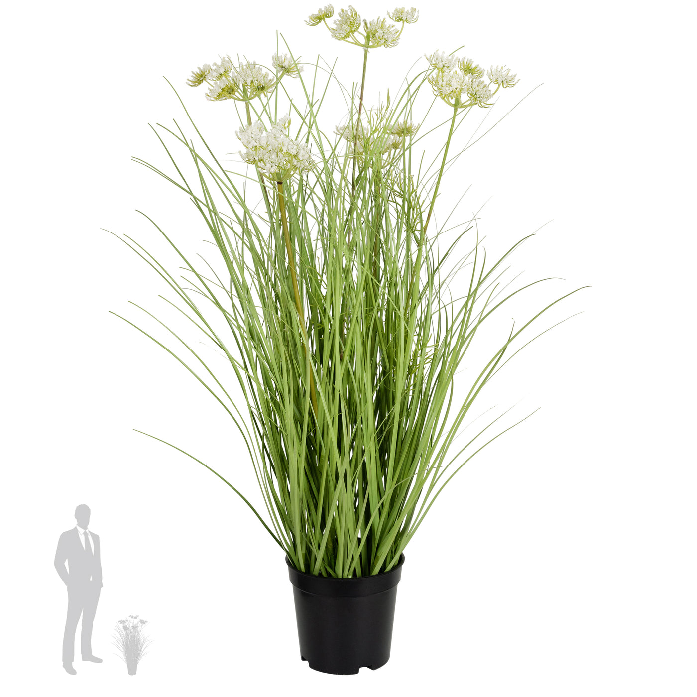 Iarba artificiala Onion 60 cm cu 5 flori de morcov albe
