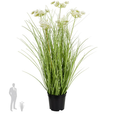 Iarba artificiala Onion 60 cm cu 5 flori de morcov albe