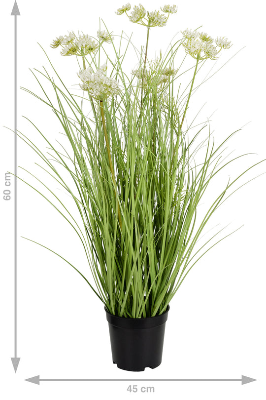 Iarba artificiala Onion 60 cm cu 5 flori de morcov albe