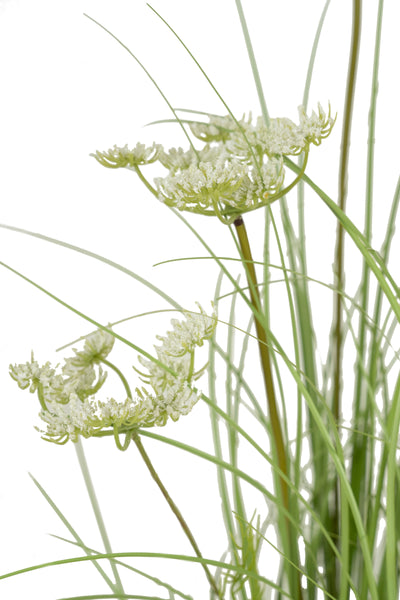 Iarba artificiala Onion 60 cm cu 5 flori de morcov albe