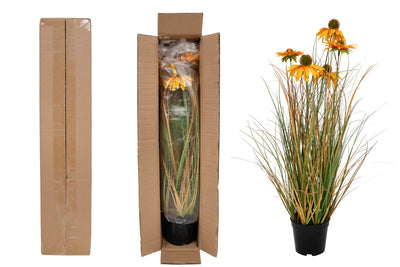 Iarba artificiala Onion 60 cm cu 5 flori galbene de crizantema