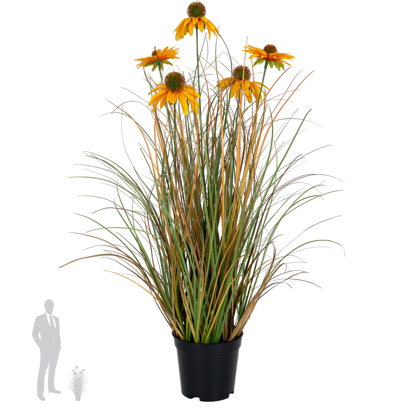 Iarba artificiala Onion 60 cm cu 5 flori galbene de crizantema