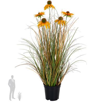 Iarba artificiala Onion 60 cm cu 5 flori galbene de crizantema