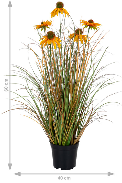 Iarba artificiala Onion 60 cm cu 5 flori galbene de crizantema