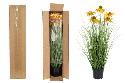 Iarba artificiala Onion 60 cm cu 5 flori galbene de crizantema