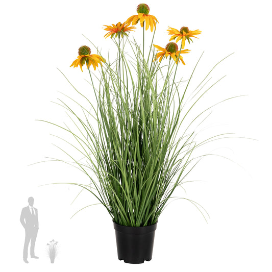 Iarba artificiala Onion 60 cm cu 5 flori galbene de crizantema