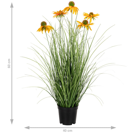 Iarba artificiala Onion 60 cm cu 5 flori galbene de crizantema