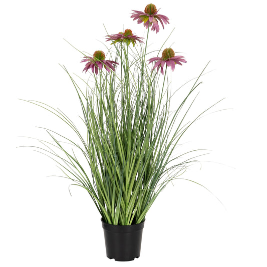 Iarba artificiala Onion 60 cm cu 5 flori mov de crizantema