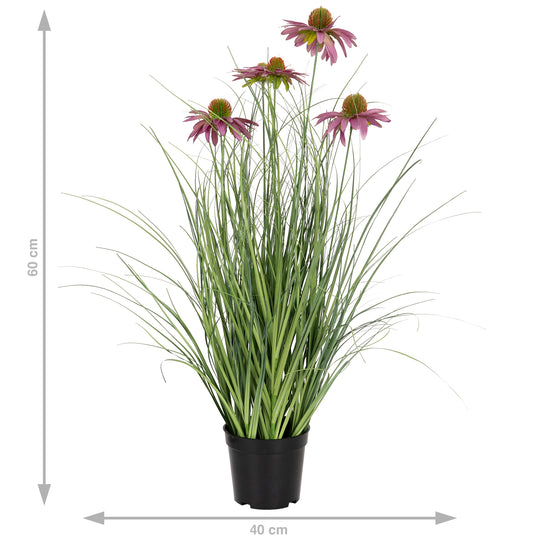 Iarba artificiala Onion 60 cm cu 5 flori mov de crizantema