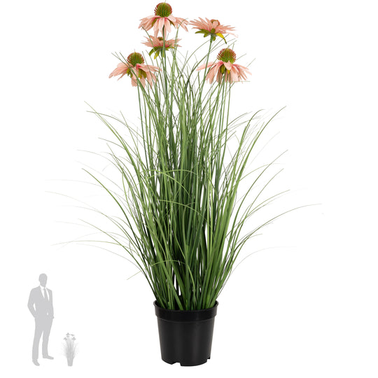 Iarba artificiala Onion 60 cm cu 5 flori roz de crizantema