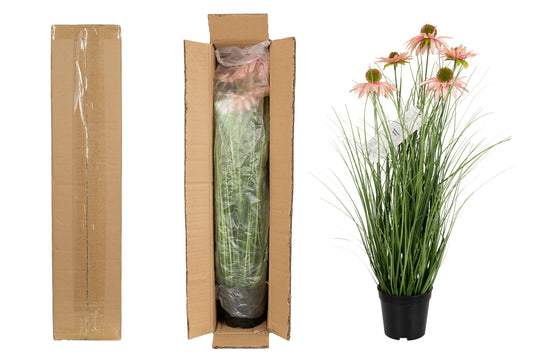 Iarba artificiala Onion 60 cm cu 5 flori roz de crizantema
