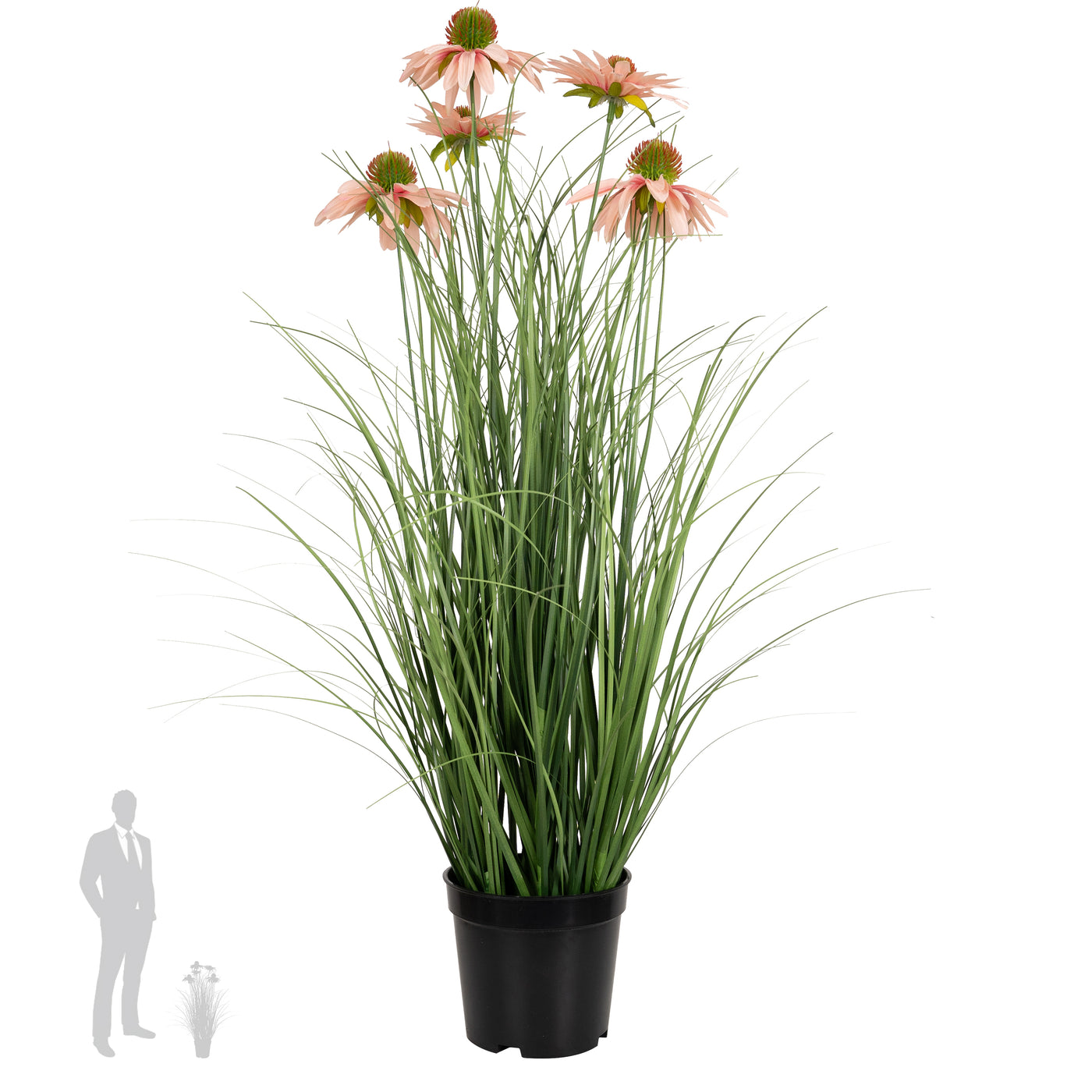 Iarba artificiala Onion 60 cm cu 5 flori roz de crizantema