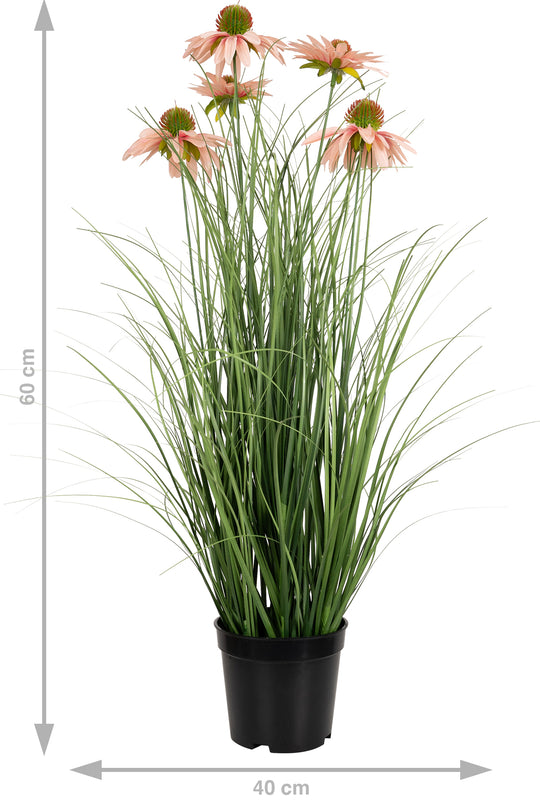 Iarba artificiala Onion 60 cm cu 5 flori roz de crizantema