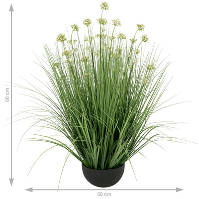Iarba artificiala Onion 80 cm cu 14 flori de praz albe