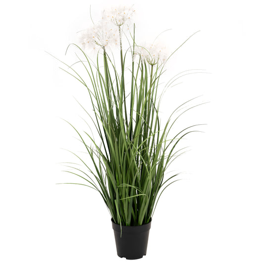 Iarba artificiala Onion 90 cm cu 3 flori albe de papadie